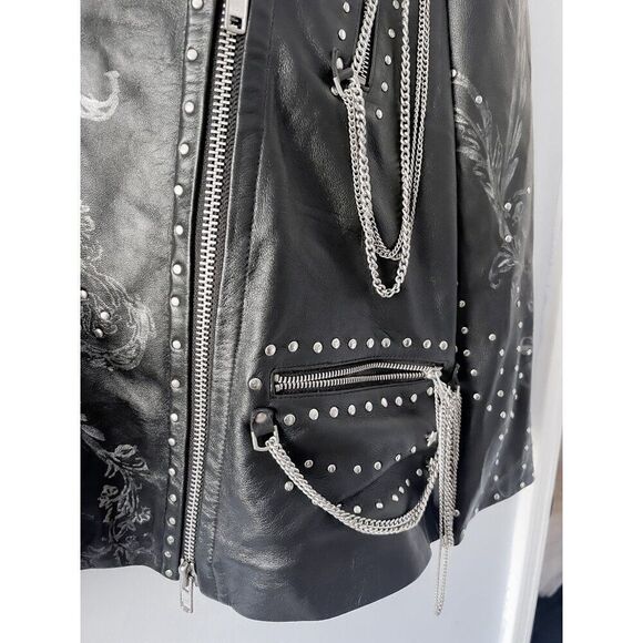 Free People Nigel Preston Chain Embellished Biker Jacket Leather - Picture 8 of 14